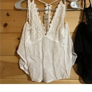 Free People Blouse/Tank Medium *NWT $98* White Beautiful Embroidery